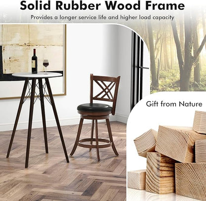 COSTWAY Bar Stool Set of 4 for Kitchen Island, Swivel Upholstered Counter Height Barstools with PU Surface, Rubber Wood Frame, 360° Rotatable Seat, Curved Back, Sturdy Footrest (4, 24" Seat Height)