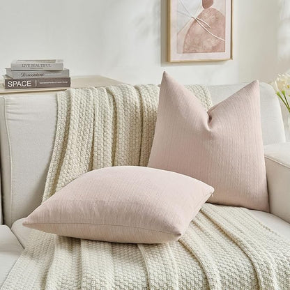 FUTEI Pink Decorative Throw Pillow Covers 18x18 Inch Set of 2,Soft Cozy Wheat Ear Striped Patterns Cushion Cases,Modern Home Decor for Couch Bed Living Room