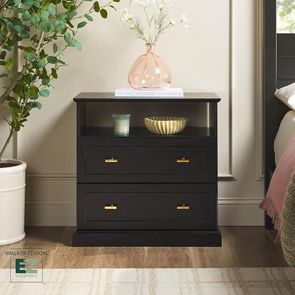 Walker Edison Clyde EZ Assembly Rustic 2-Drawer Open-Cubby Nighstands End Side Tables Living Room Bedroom Storage, Black