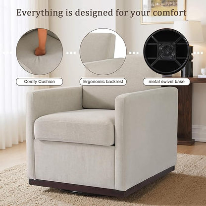 UIXE Swivel Accent Chair, Chenille Upholstered Armchair Comfy Club Chair for Living Room, Mid Century Modern Arm Chair Single Sofa Nook Bedroom Side Reading Seat - Beige