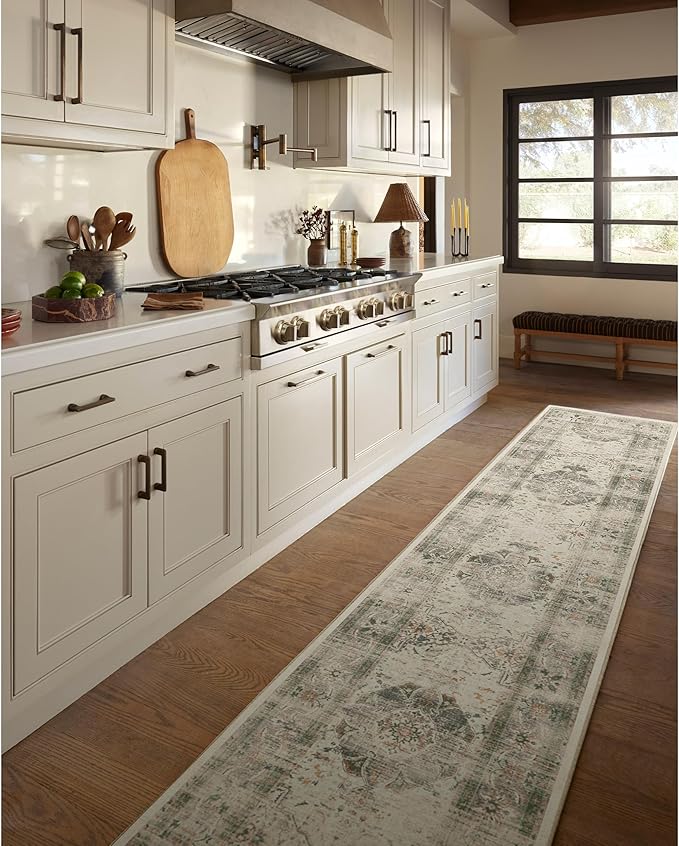 RUGGABLE Washable Vintage Area Rug – Sarrah Sage 2x3, Stain-Resistant, Non-Slip – Small Machine Washable Rugs for Living Room, Bedroom, Hallway, Entryway & Bathroom–with Cushioned Pad