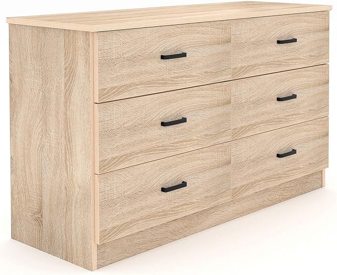 Bigbiglife Dresser for Bedroom, 6 Drawer Double Dresser, Modern Chest of Drawers with Deep Drawers, TV Stand Large Storage Organizer for Living Room, Closet (Light Oak)