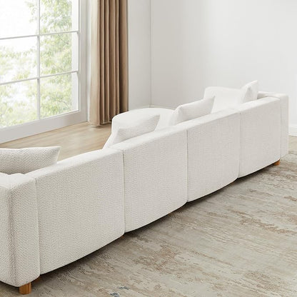 VANOMi 113" Sectional Sofa with 4 Pillows, U-Shaped 4-Seater Comfy Boucle Cloud Couch, Modern Double Chaises Lounge Sofas for Living Room, Office, Apartment (White-U)