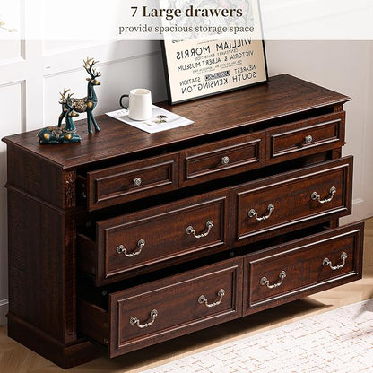 7 Drawer Dressers for Bedroom, 55" Wide Farmhouse Chest of Drawers TV Stand for Bedroom, Closet, Living Room, Hallway