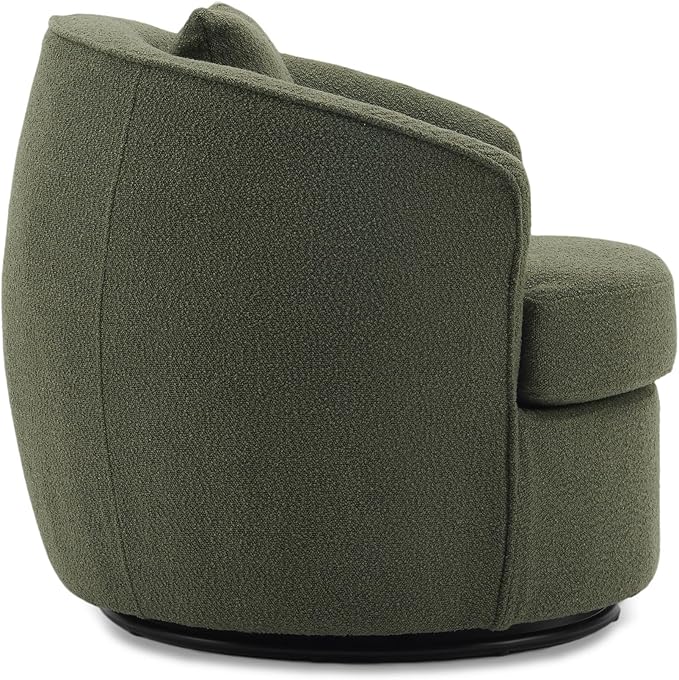 Swivel Accent Chair, Modern Upholstered Boucle Barrel Arm Chairs with Pillow for Living Room, 360 Degree Round Swivel Sherpa Armchair with Round Base for Bedroom Club (1, Green)