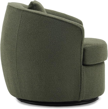 Swivel Accent Chair Set of 2, Modern Upholstered Boucle Barrel Arm Chairs with Pillow for Living Room, 360 Degree Round Swivel Sherpa Armchair with Round Base for Bedroom Club (2, Green)