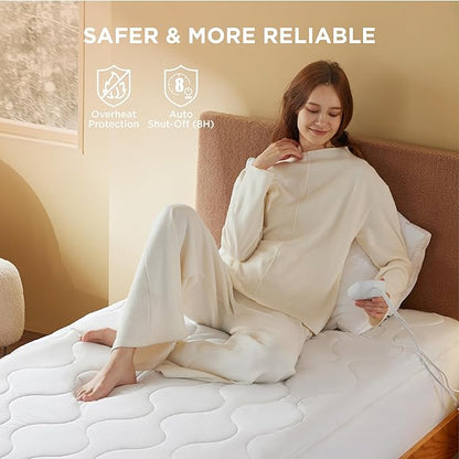 Bedsure Waterproof Heated Mattress Pad Twin - Cotton Bed Warmer with Memory & Preheat Functions, 10 Heat Settings & 12 Hour Shut Off, Single Controller, Electric Mattress Pad Twin, 39"x75"
