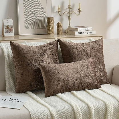 FUTEI Dark Coffee Flannel Throw Pillow Covers 26x26 Inch Set of 2,Soft Dimensional Textured Euro Pillow Shams,Modern Home Decor for Couch Living Room