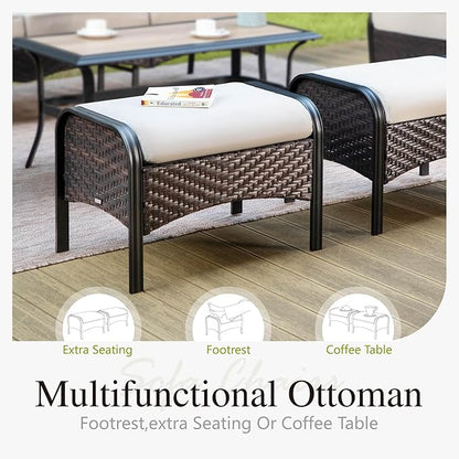Sophia & William Patio Furniture Set with Fire Pit Table, 6 PCS Metal Outdoor Conversation Set with Fire Pit Table, 2 Sofa Chairs,2 Ottoman, 3-Seater Couch for Outdoor Seating, Backyard, Porch(Beige)