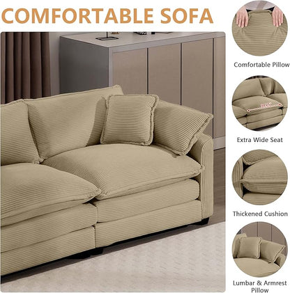 mikibama Luxury 2 Piece Sofa Set, 2 Pieces of Loveseat Couch, Modern Corduroy Comfy Cloud Couches Set for Living Room Office with 4 Armrest Pillows and 4 Toss Pillows, Camel