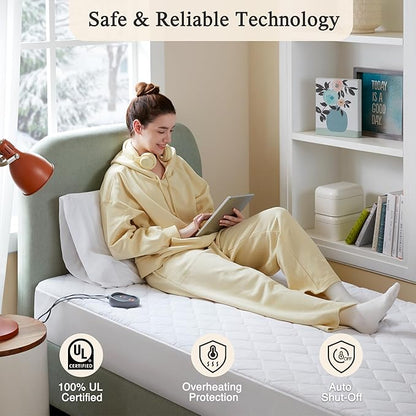 Beautyrest Cotton Blend Heated Mattress Pad Secure Comfort Technology - Luxury Quilted Electric Mattress Pad with Deep Pocket - 5-Setting Heat Controllers, Full, White