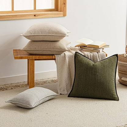 a moment Christmas Linen Pillow Covers Set of 2,Boho Farmhouse Throw Pillowcases Neutral Textured Decorative Covers for Couch Sofa,Soft Linen Blend Accent Case Cushion Home Decor 24"x24"Dark Green