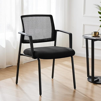 DUMOS Black Stackable Arm Chairs with Mesh Back and Upholstered Fabric, Sturdy Metal Frame, Easy to Store and Use, Perfect for Indoor and Outdoor Spaces, 1 Chair