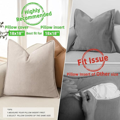 ZWJD Beige Pillow Covers 18x18 Inch Set of 2 Chenille Throw Pillow Covers with Elegant Design Soft and Luxurious Decorative Throw Pillows for Couch, Bed, and Home Decor(Beige)