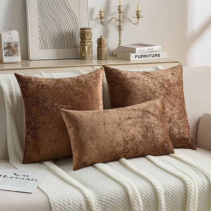 FUTEI Dark Brown Flannel Throw Pillow Covers 22x22 Inch Set of 2,Soft Dimensional Textured Cushion Cases,Modern Home Decor for Couch Living Room