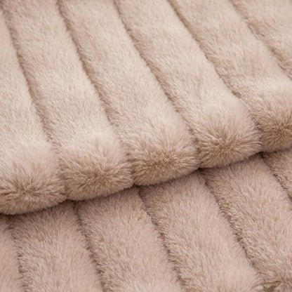 Pack of 2 Faux Fur Throw Pillow Covers 12x20 Inch Striped Decorative Soft Plush Couch Pillow Case Home Decor for Bed, Sofa, Living Room Beige