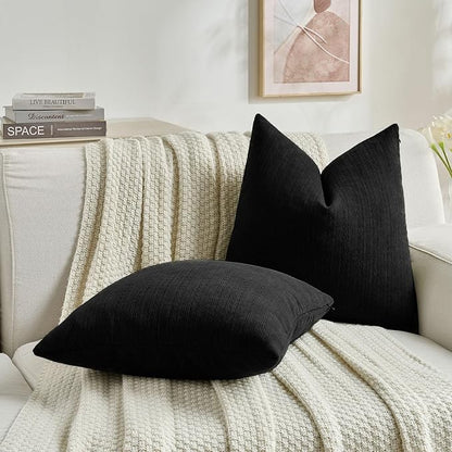 FUTEI Black Decorative Throw Pillow Covers 22x22 Inch Set of 2,Soft Cozy Wheat Ear Striped Patterns Cushion Cases,Modern Home Decor for Couch Bed Living Room