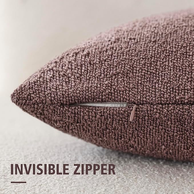 Foindtower Pack of 2 Textured Boucle Throw Pillow Covers Accent Solid Pillow Cases Cozy Soft Decorative Couch Cushion Case for Chair Sofa Bedroom Living Room Home Decor 18x18 Inch Dark Purple
