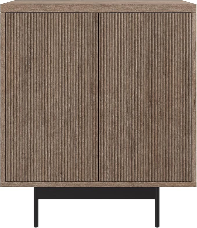 Henn&Hart 28" Fluted Wooden Accent Cabinet, Modern Ribbed Sideboard Buffet Cabinet with 2 Doors and an Adjustable Shelf for Living Room, Dining Room, Bedroom or Entryway, Antiqued Gray Oak