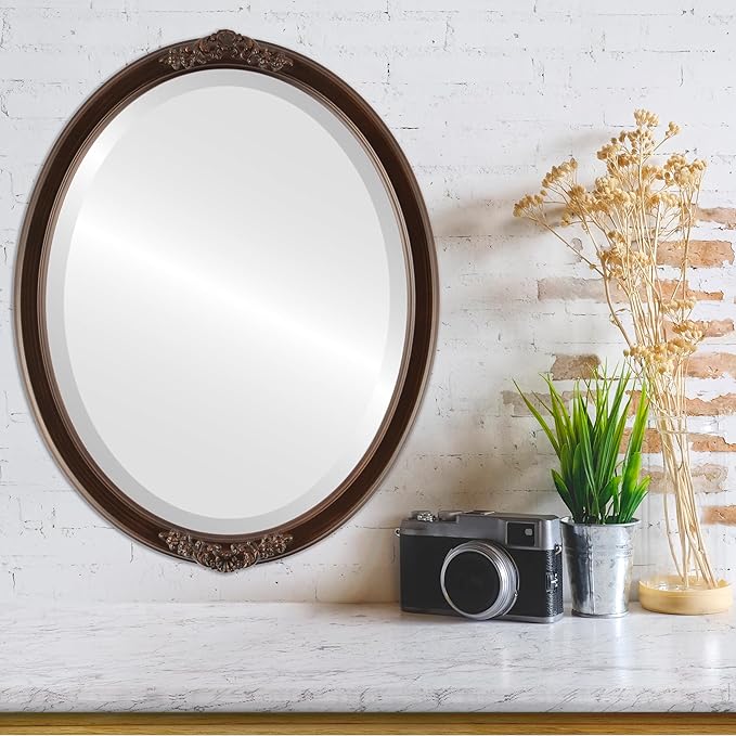 OVALCREST Oval Beveled Wall Mirror for Home Decor - Athena Style - Rubbed Bronze - 18" x 14" Outside Dimensions