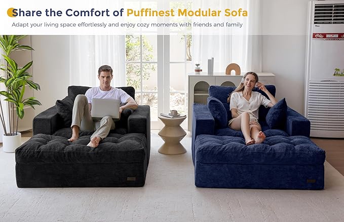 MAXYOYO Modular Sectional Chaise Lounge Sofa, Upholstered Lounge Chair with Ottoman, Comfy Couch with Layered Cushion, Tufted Upholstered Sleeper Chair for Living Room, No Assembly, Navy