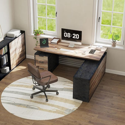78.74" L Shaped Standing Executive Desk and 63" lateral File Cabinet, Large Adjustable Heigh Office Computer Desk with 3 Drawers,2.3" Desktop,Business Workstation,Black and Warm Oak