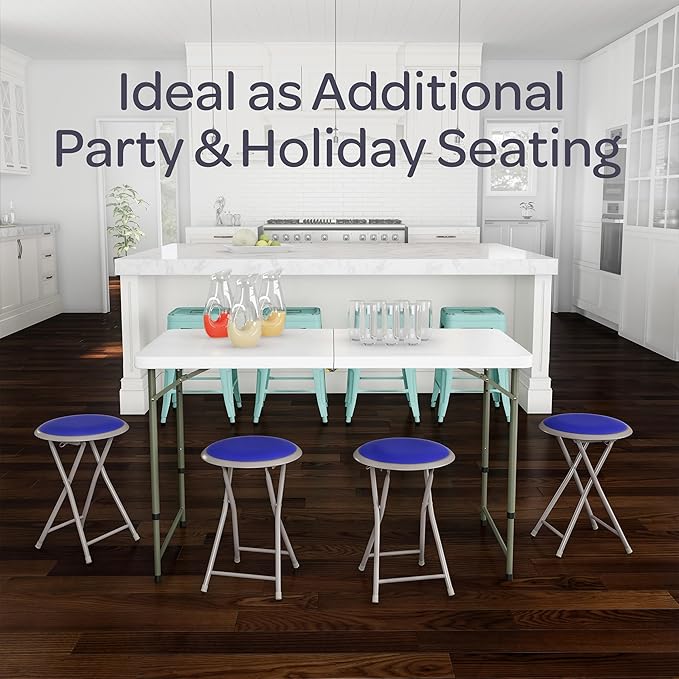 Lavish Home Folding Stool Set - Set of Four 18-Inch Stools with 225lb Capacity for Kitchen, Dorm, or Rec Room - Portable Stools for Adults (Blue)