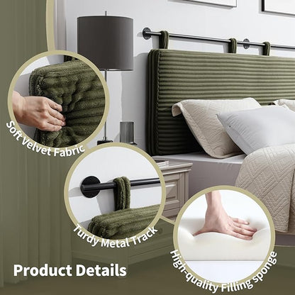 UEV King Headboard Only, Wall Mounted Hanging Upholstered Bed Head Board, Modern Vertical Channel Design of Fine Flannel, Elegant Green Fluted Headboard for Bedroom (Green, King Size)