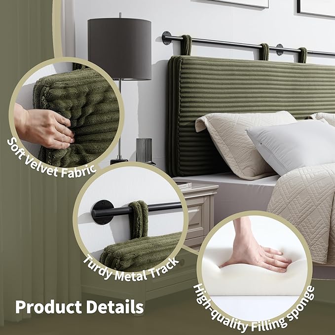 UEV Queen Headboard Only, Wall Mounted Hanging Upholstered Bed Head Board, Modern Vertical Channel Design of Fine Flannel, Elegant Green Fluted Headboard for Bedroom (Green, Queen Size)