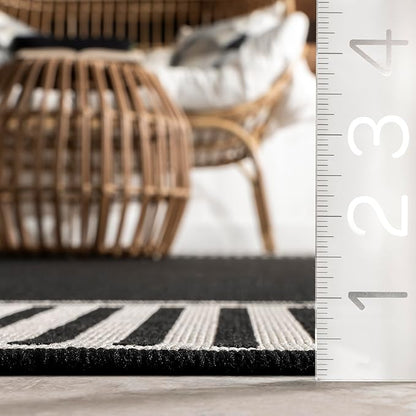 nuLOOM 9'6" x 12' Outdoor Area Rug, Casual Design With Striped Border, Stain Resistant, Highly Durable, For Patio, Balcony, Bedroom, Living Room, Dining Room, Bathroom, Black