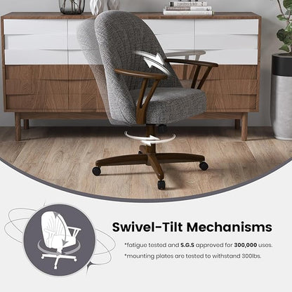 Chromcraft Set of 2 Swivel Tilt Chairs, Luxe Wooden Arm All-Metal Pedestal Base Chairs with Wheels for Kitchen