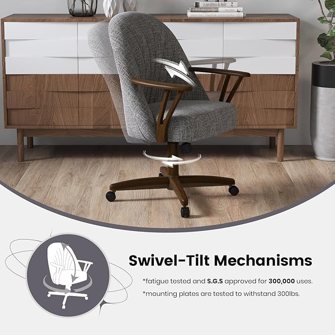 Chromcraft Set of 4 Chairs w/Swivel Tilt, Luxe Wooden Arm All-Metal Pedestal Base Chairs with Wheels for Kitchen