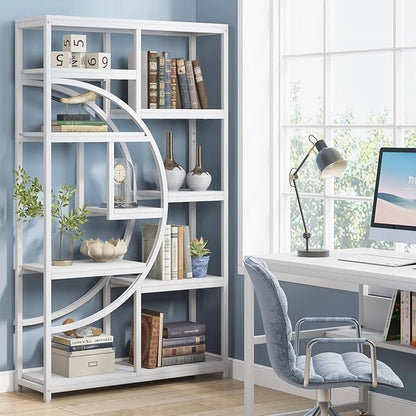 Tribesigns Bookshelf Industrial 5 Tier Etagere Bookcase, Freestanding Tall Bookshelves Display Shelf Storage Organizer with 9-Open Storage Shelf for Living Room, Bedroom (White, 2 Pack)