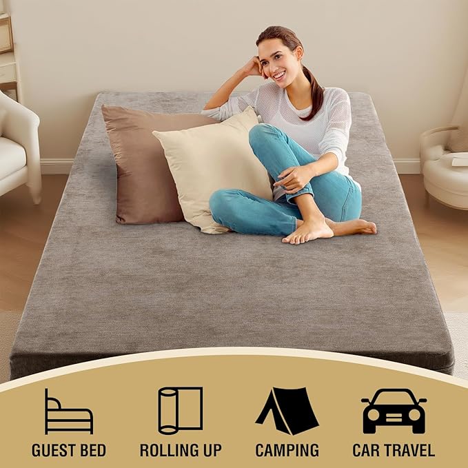 H.VERSAILTEX Full Size Armless Futon Mattress Covers for Traditional Japanese Futon Mattress Soft Chenille Couch Slipcovers Floor Mats Sofa Protector Zippered Sleeper Sofa Cover,Taupe