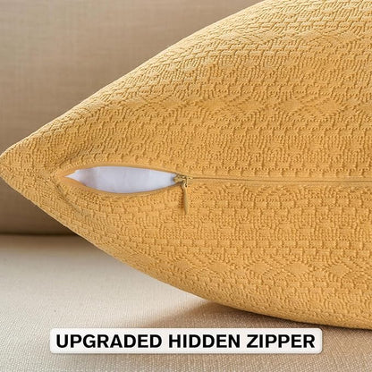 FUTEI Mustard Yellow Chenille Throw Pillow Covers 12x20 Inch Set of 2,Soft Striped & Diamond Textured Lumbar Pillow Cases,Modern Home Decor for Couch Living Room
