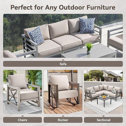 Luxury 6" Outdoor Cushions for Patio Furniture, 24x24x6" Thick Seat Cushion Set of 9, Fade Resistant Couch Chair Replacement Cushions High Density Deep Wicker Chair Cushion w/ Removable Cover, Beige