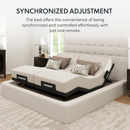 FLEXISPOT Adjustable Bed Frame Base Split King + 6" Cooling Gel Memory Foam Mattress, Massage, Head and Foot Incline, Zero Gravity, Zero Clearance, Under-Bed Lights, Anti-Snore, Wireless Remote