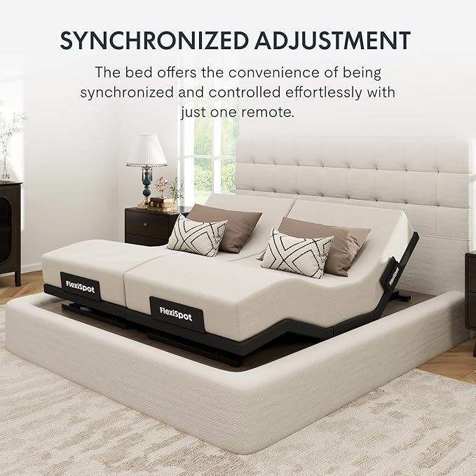 FLEXISPOT Adjustable Bed Frame Base Split King + 10" Cooling Gel Memory Foam Mattress, Massage, Head and Foot Incline, Zero Gravity, Zero Clearance, Under-Bed Lights, Anti-Snore, Wireless Remote