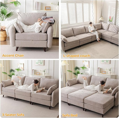 73'' Loveseat Sofa with All Seats Storage, Modular Sectional Couch with Movable Ottoman,Oversized Comfy Couch with 7.8'' Cushion,24.5'' Deep Seat,for Living Room,Bedroom,Velet,Khaki
