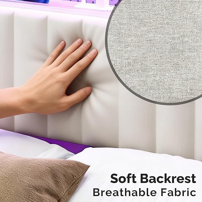 VINGLI Full Size Headboard Only, Adjustable Upholstered Headboard with 3 Tier Shelves and Pegboard with Charging Stations and LED Lights, Modern Bed Headboard with Storage for Bedroom Decor