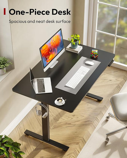SANODESK Electric Standing Desk 48 x 30 Inches Whole-Piece Desktop Height Adjustable Stand Up Desk w/6-Button Controller Ergonomic Computer Desk for Home Office, Black Frame + Black Tabletop
