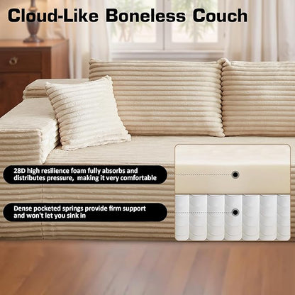 106" Cloud Sectional Couch with Chaise Lounge,L Shaped Modular Modern Sofa,Comfy Corduroy Fluffy Couches with Deep Seat,No Assembly Required Couch for Living Room(Right,Plush Corduroy,Beige)