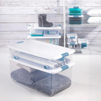 Sterilite 8-Pack Latching Box, Under Bed Storage Bins with Lids, Clear Plastic, 106 Quart - Heavy-Duty Organizing Containers for Closet, Bathroom, and Office