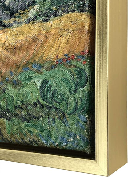 Wieco Art Framed Wall Art Canvas Prints of Wheat Field with Cypresses by Van Gogh Paintings Reproduction Abstract Artwork for Wall Decor Golden Frame