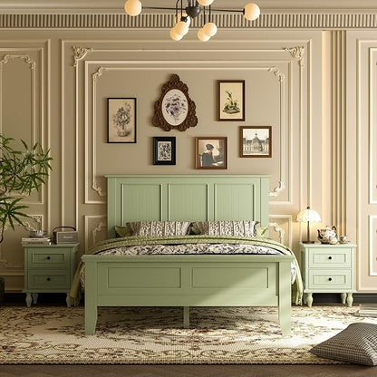 Scurrty Modern Headboard with Vintage Wood Frame,Antique Style Wood Headboard Queen Size, Bedroom Furniture (Green)