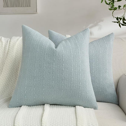 FUTEI Dusty Blue Chenille Throw Pillow Covers 20x20 Inch Set of 2,Soft Striped & Diamond Textured Cushion Cases,Modern Home Decor for Couch Living Room