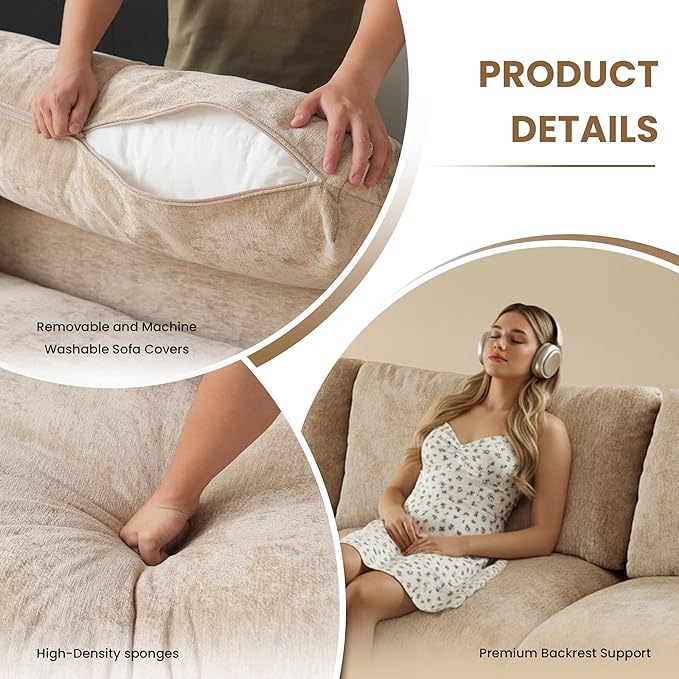 WJShome Sectional Couches for Living Room, 67 Inch Loveseat Sofa with Ottoman, Modern Chenille Fabric & Double Layer Cushions, Modular Couch for Apartment/Bedroom，Khaki