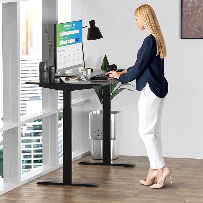 Rise Up Electric Standing Desk Adjustable Height 24-49" Dual Motor One Piece 60x30 Bamboo Large Standing Desk, Sit Stand Desk Rising Desk Home Office