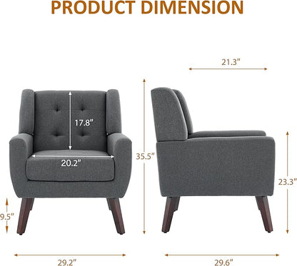 Accent Chairs Set of 2, Mid-Century Modern Upholstered Armchair, Comfy Fabric Living Room Chairs Reading Chairs with Button Tufted Back & Solid Wood Legs for Bedroom, Office, Gary