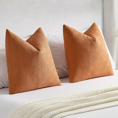 FUTEI Burnt Orange Chenille Decorative Throw Pillow Covers 16x16 Inch Set of 2,Soft Cozy Striped Geometric Patterns Cushion Case,Modern Home Decor for Couch Bed Living Room
